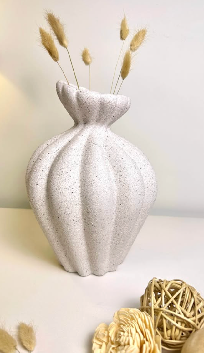 Stone Flower Vase with Stripes - Sand 10"