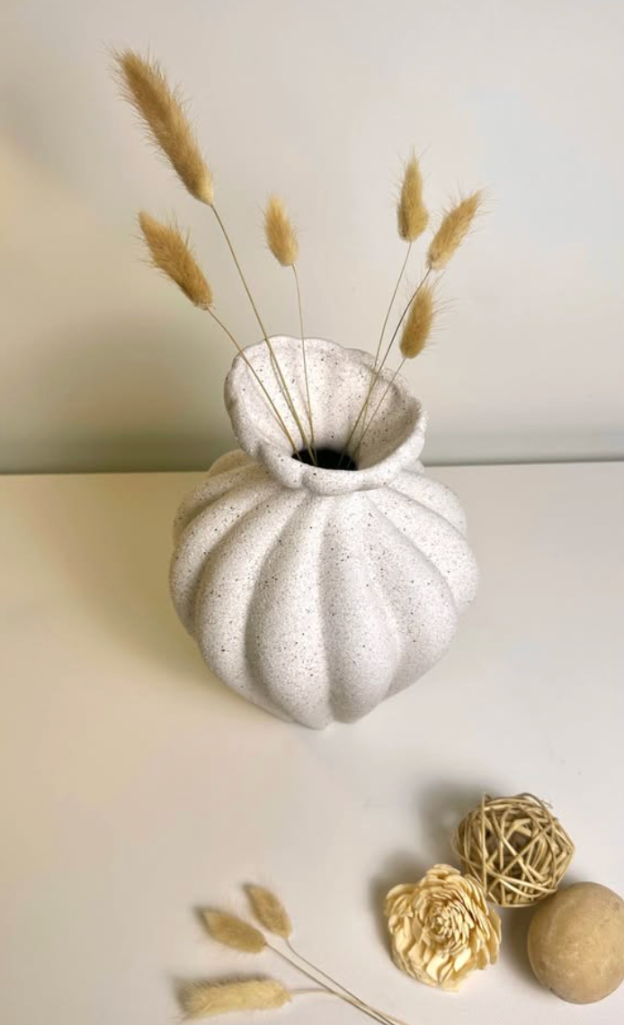 Stone Flower Vase with Stripes - Sand 10"