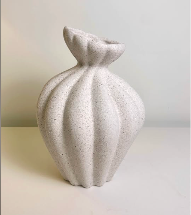 Stone Flower Vase with Stripes - Sand 10"