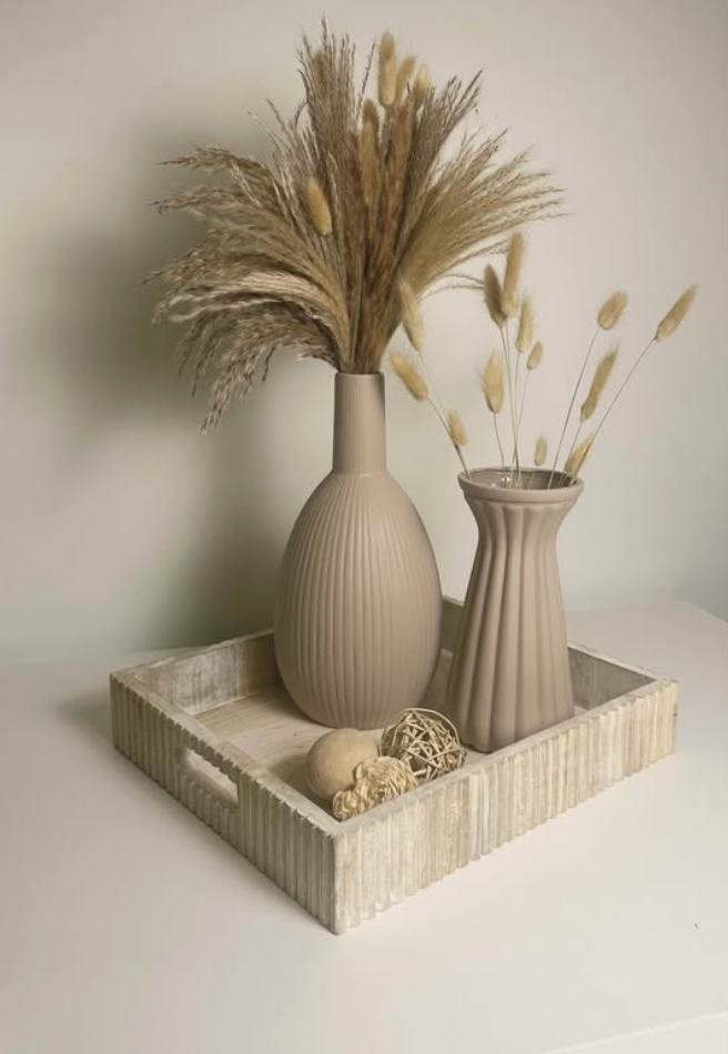 Elegant Tan Matte Minimalist Bottle Vase Stripes 12"