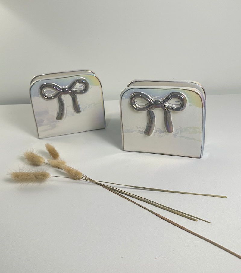 Napkin Holder Bow Iridescent White Color 6x5x2.5"