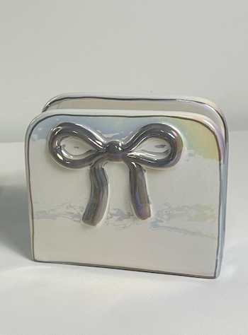 Napkin Holder Bow Iridescent White Color 6x5x2.5"