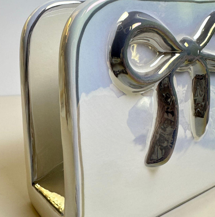 Napkin Holder Bow Iridescent White Color 6x5x2.5"