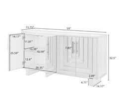 Modern sideboard, 59''×15.75''×32.5'' storage cabinet with 4 doors, MDF and ash veneer, with metal handles, black finish, suitable for dining/living room storage
