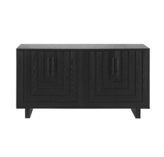 Modern sideboard, 59''×15.75''×32.5'' storage cabinet with 4 doors, MDF and ash veneer, with metal handles, black finish, suitable for dining/living room storage