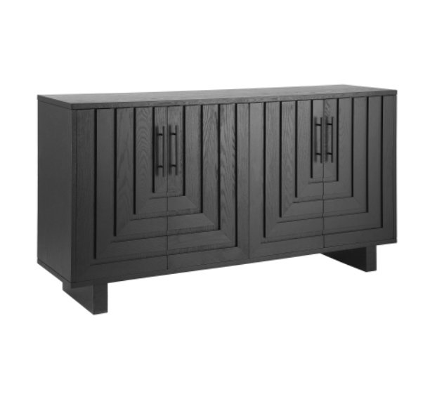 Modern sideboard, 59''×15.75''×32.5'' storage cabinet with 4 doors, MDF and ash veneer, with metal handles, black finish, suitable for dining/living room storage