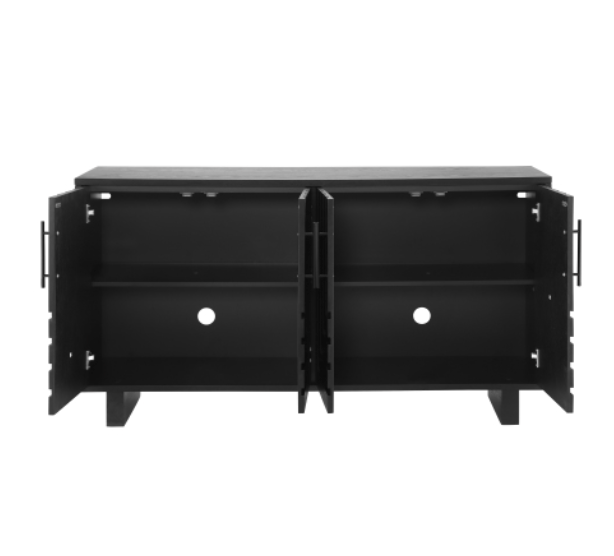 Modern sideboard, 59''×15.75''×32.5'' storage cabinet with 4 doors, MDF and ash veneer, with metal handles, black finish, suitable for dining/living room storage