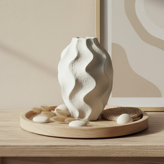 Minimalist Ceramic Sculpture Vase White 14"