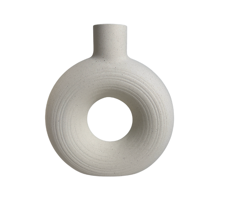 Minimalist Donut Ceramic Vase Sand Color 9.5"