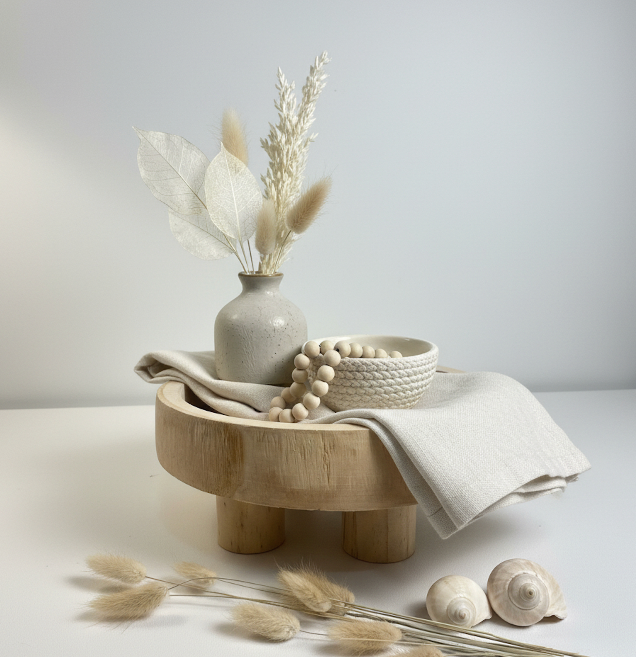 Boho Minimalist Rustic Paulownia Wood - Beige