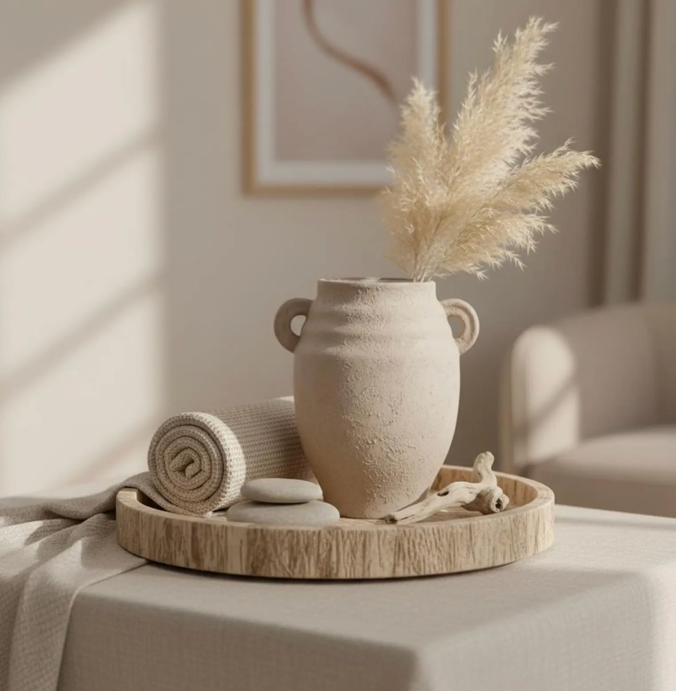 Minimalist Ceramic Textured Vase with 2 handles 9" tall - Tan