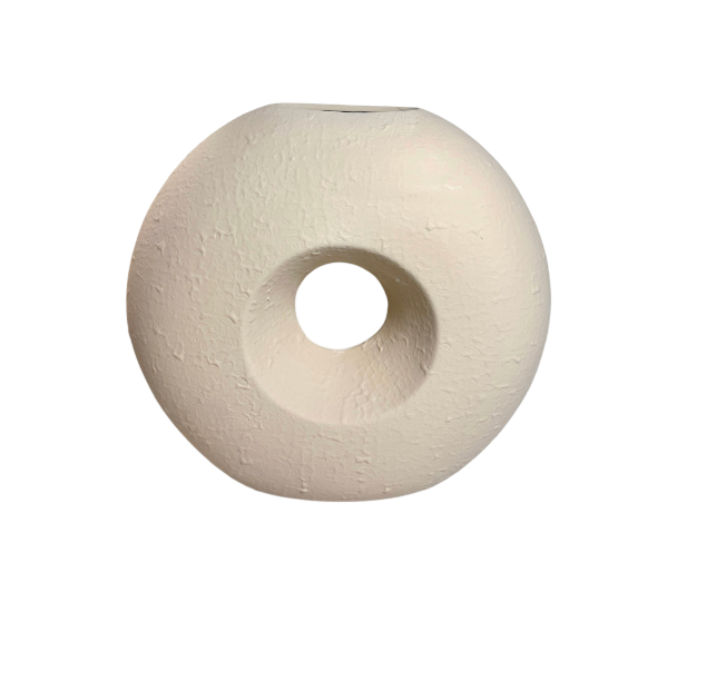 Modern Textured Donut Vase 10 inch tall - Beige