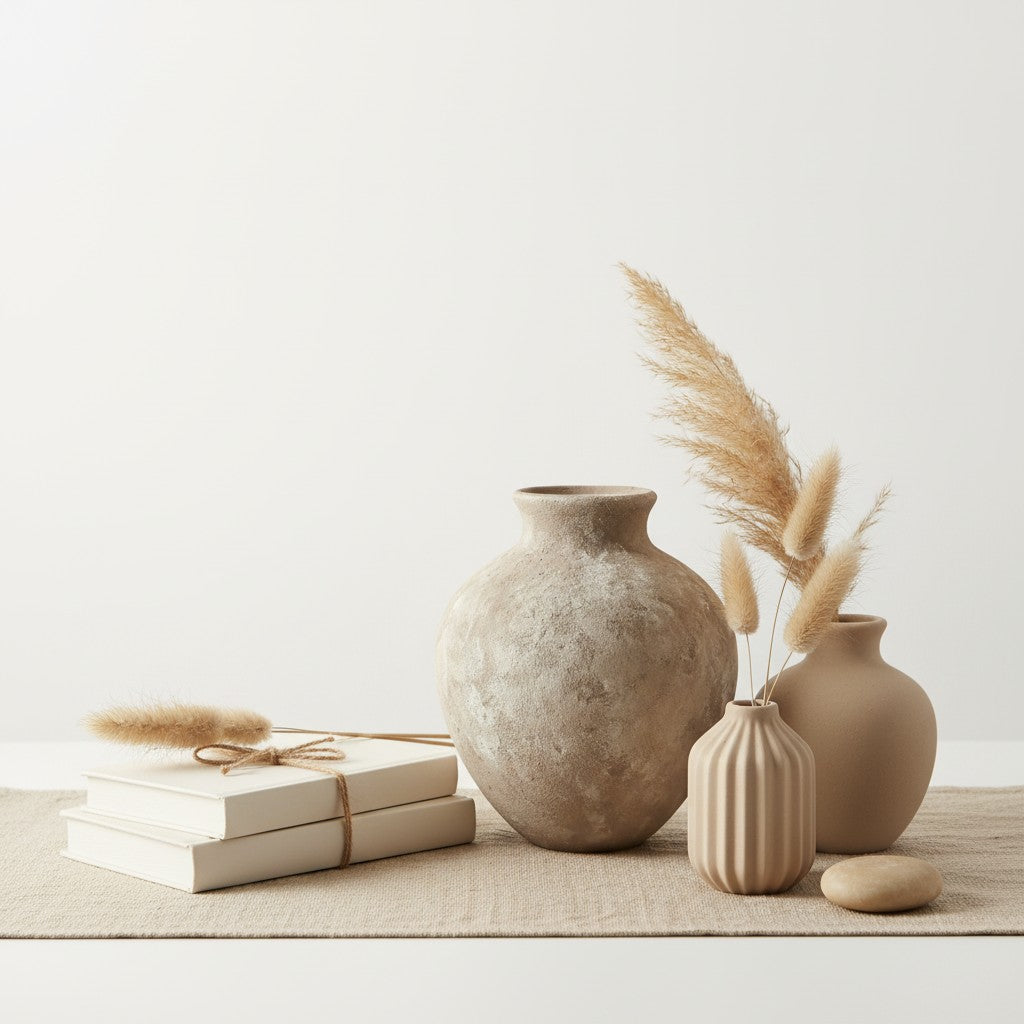 Minimalist Crater Moon Ceramic Vase 7.5" tall - Beige washed