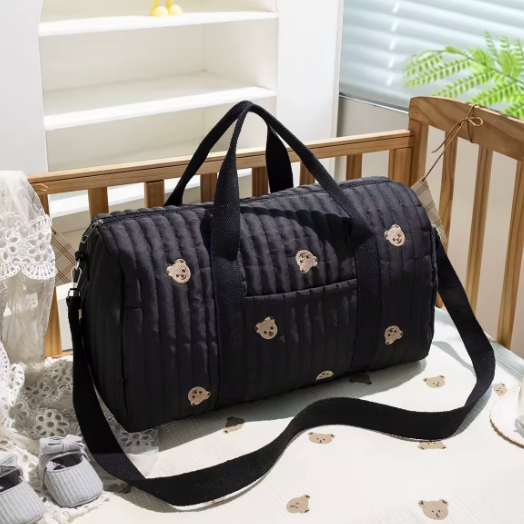 Cozy Quilted Baby Diaper Bag with Bear Pattern, Large Capacity Travel Tote 18“Lx6”Wx12“H