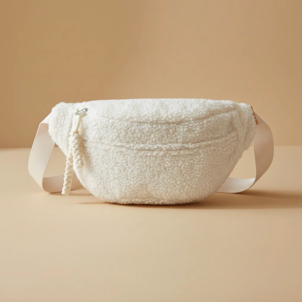 "Mommy-On-The-Go" Sherpa Crossbody Bag with Adjustable Strap, Beige