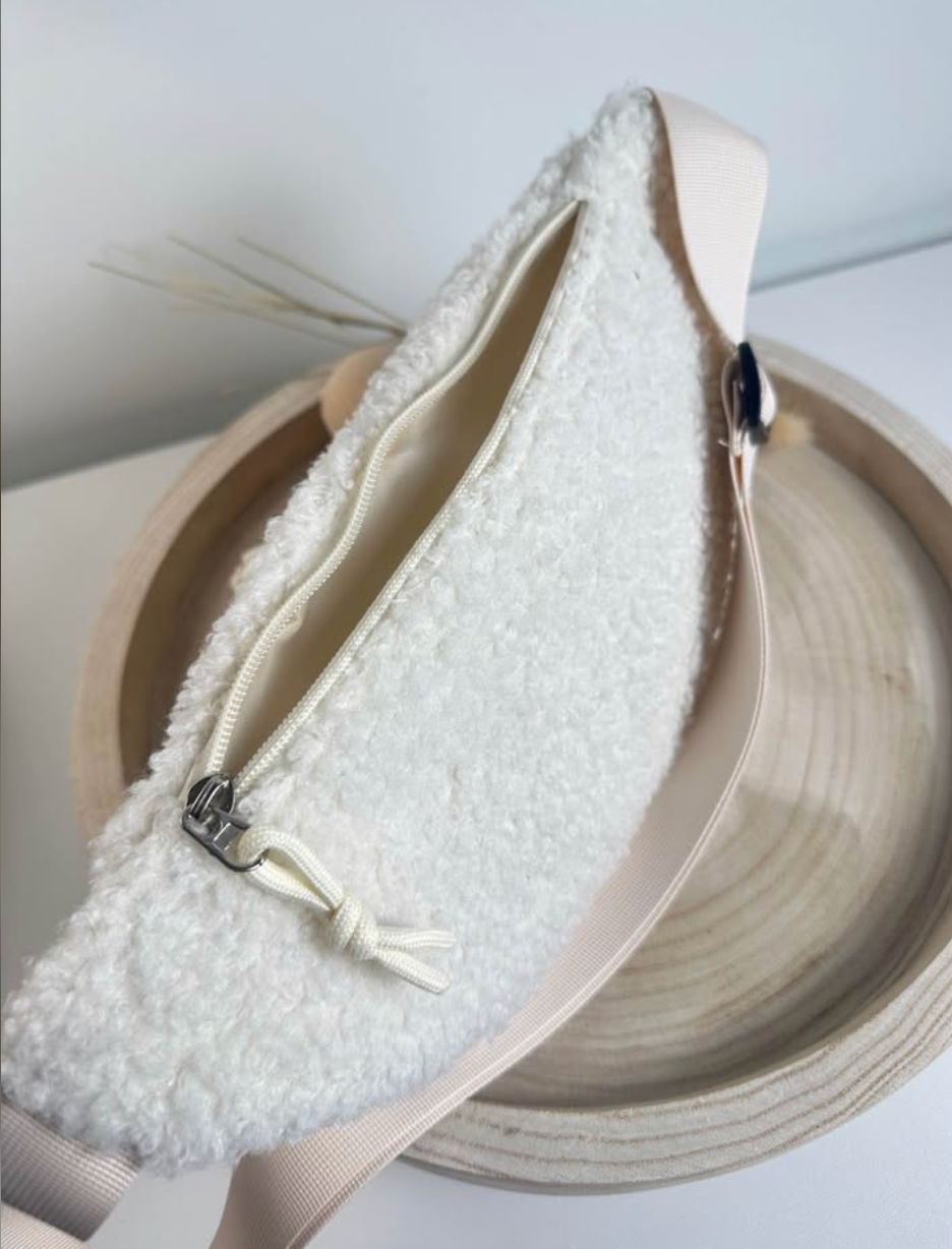 "Mommy-On-The-Go" Sherpa Crossbody Bag with Adjustable Strap, Beige