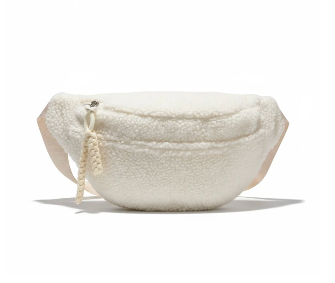 "Mommy-On-The-Go" Sherpa Crossbody Bag with Adjustable Strap, Beige