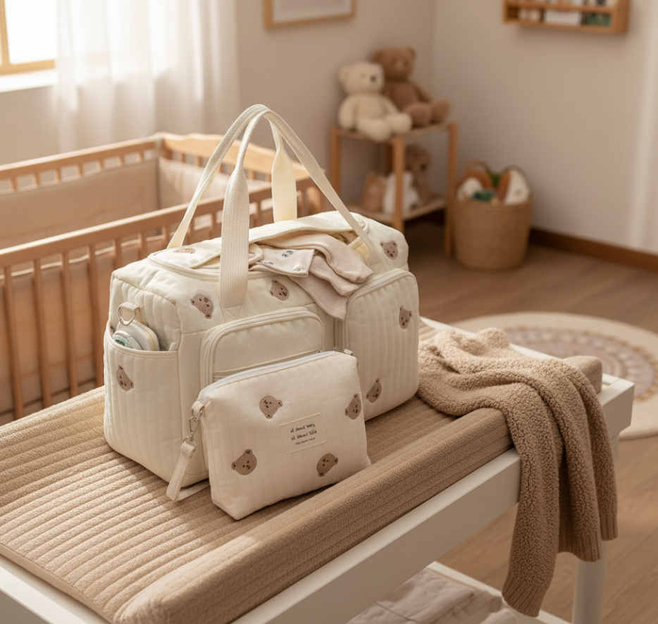 Set of 2 (DUFFEL BAG + POUCH FULL BEARS) - BABY BAG ESSENTIALS