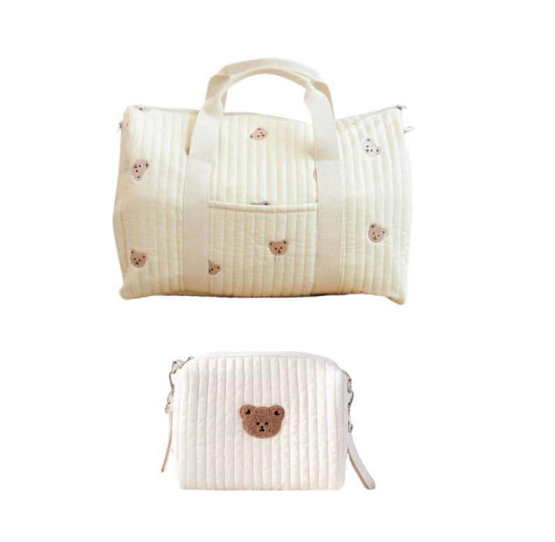 Set of 2 (TRAVEL BAG + POUCH 1 BEAR) - BABY BAG ESSENTIALS