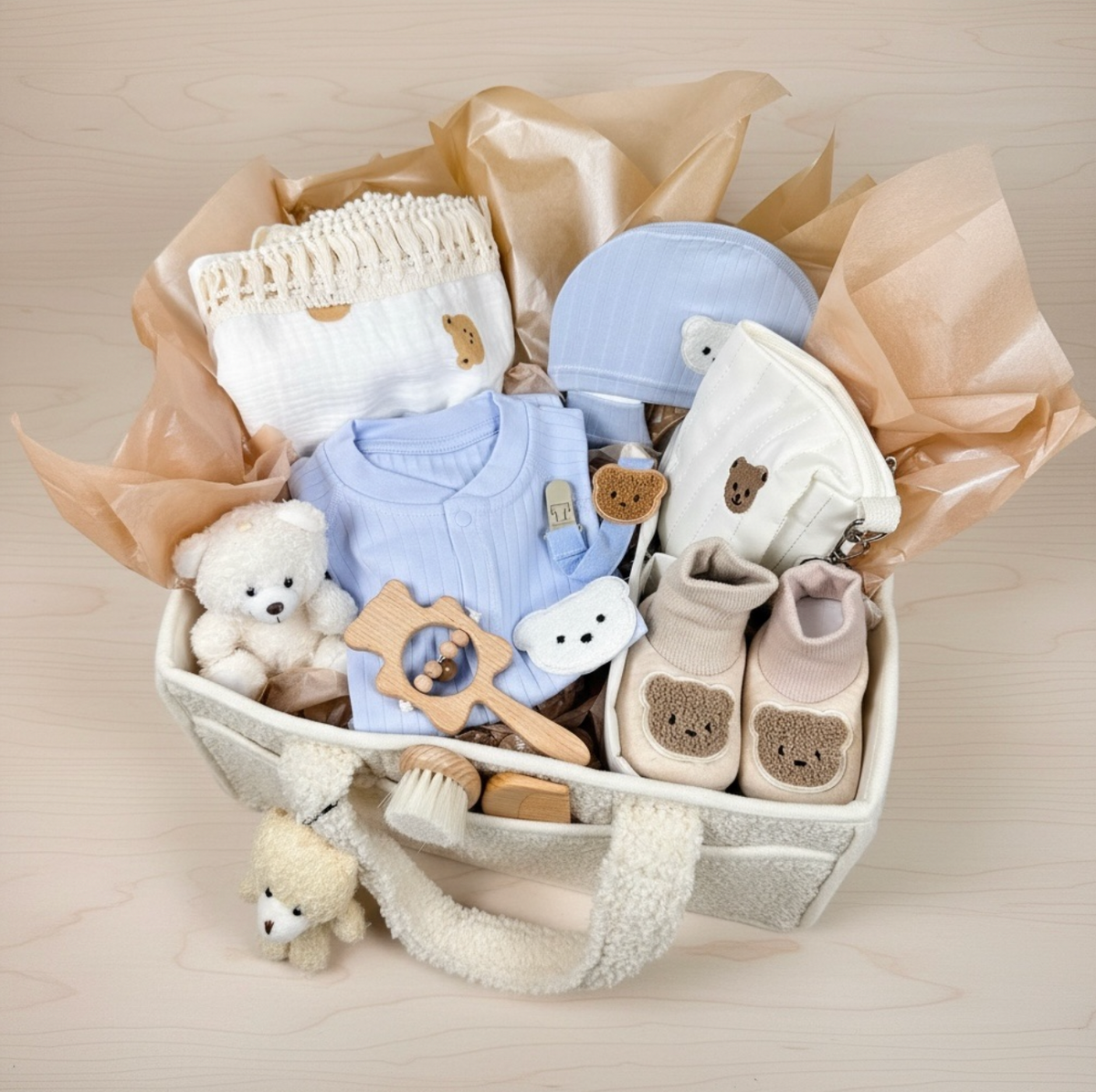 LUXURY BABY GIFT BAG - Cream/Blue - Set of 12