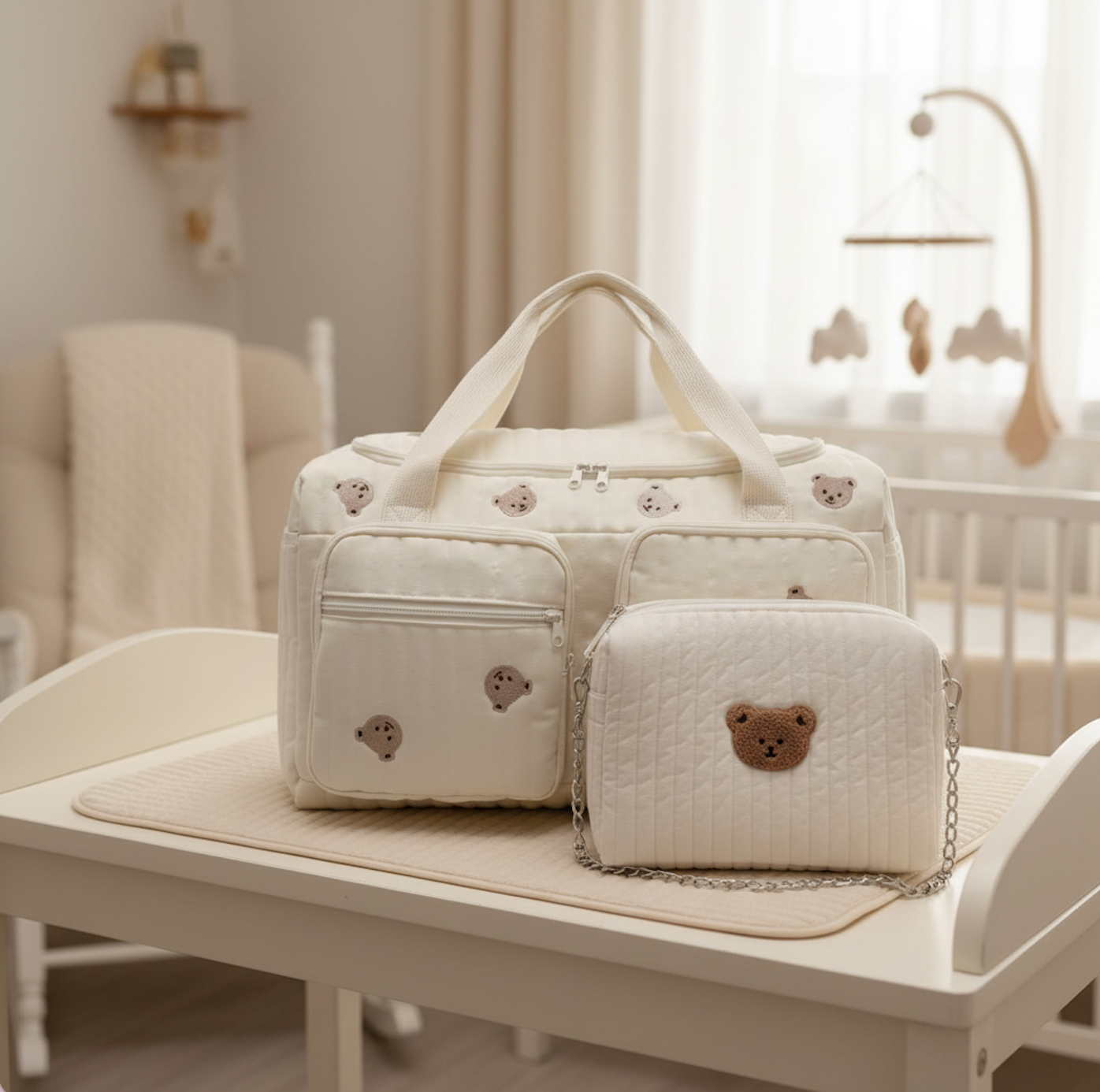 Set of 2 (DUFFEL BAG + POUCH 1 BEAR) - BABY BAG ESSENTIALS