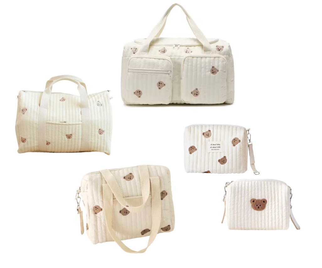 Set of 5 (DUFFEL BAG + TRAVEL BAG + STROLLER BAG + POUCH 1 BEAR + POUCH FULL BEARS) - BABY BAG ESSENTIALS