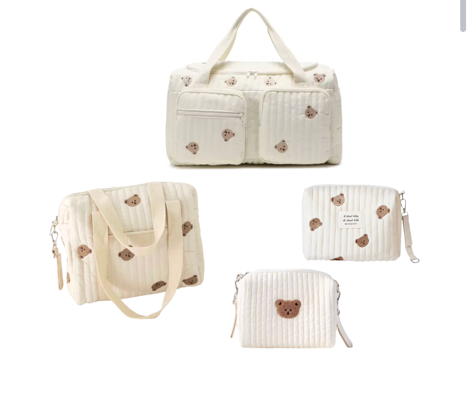 Set of 4 (DUFFEL BAG + STROLLER + POUCH 1 BEAR + POUCH FULL BEARS) - BABY BAG ESSENTIALS