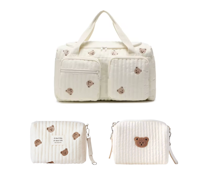 Set of 3 (DUFFEL BAG + POUCH 1 BAG + POUCH FULL BEARS) - BABY BAG ESSENTIALS