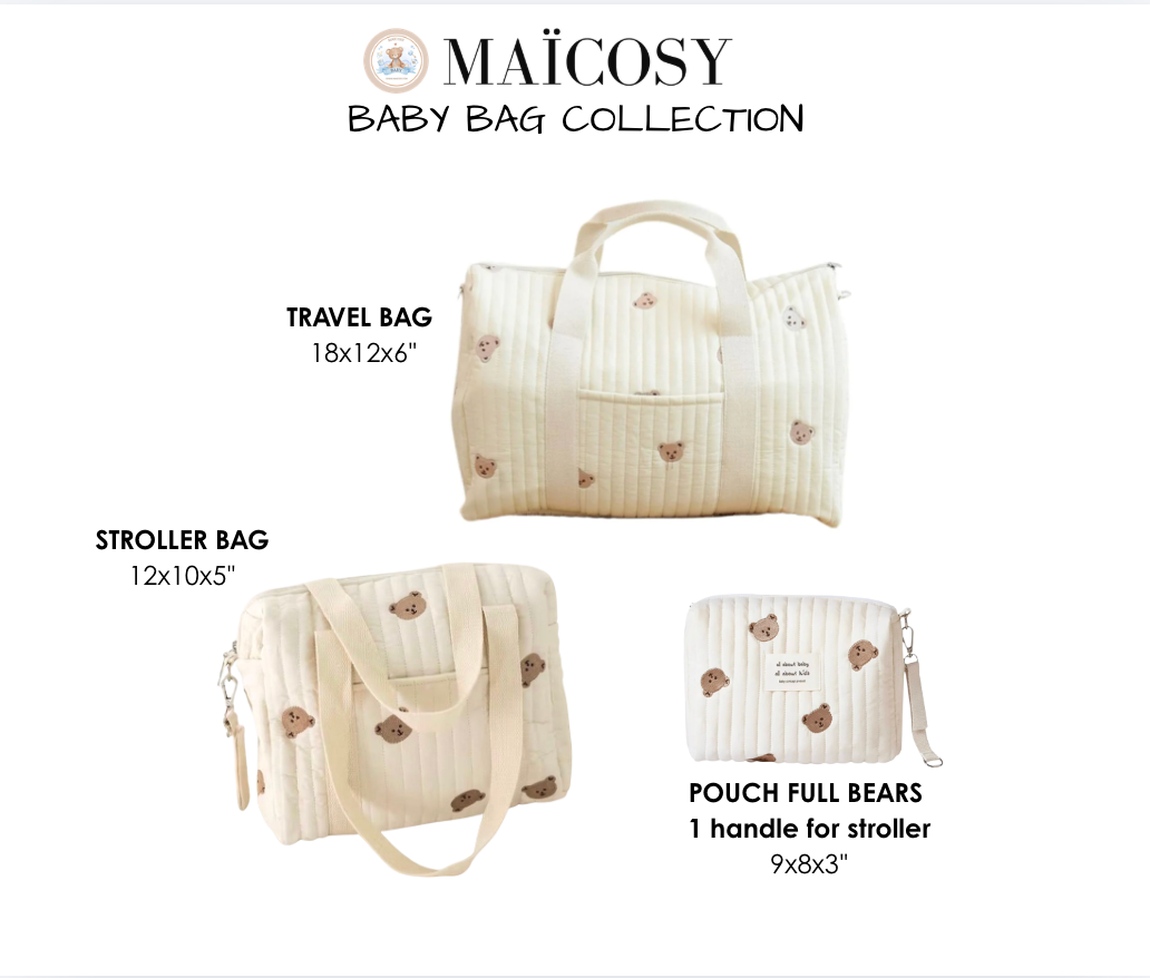 Set of 3 (TRAVEL BAG + STROLLER BAG + STROLLER POUCH FULL BEARS ) - BABY BAG ESSENTIALS