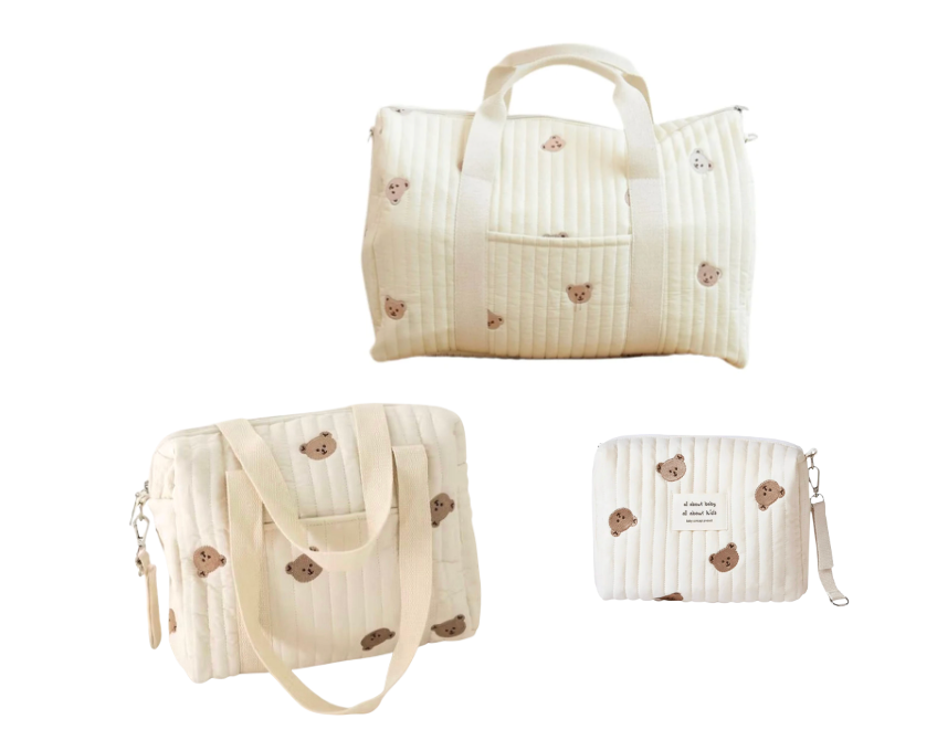 Set of 3 (TRAVEL BAG + STROLLER BAG + STROLLER POUCH FULL BEARS ) - BABY BAG ESSENTIALS
