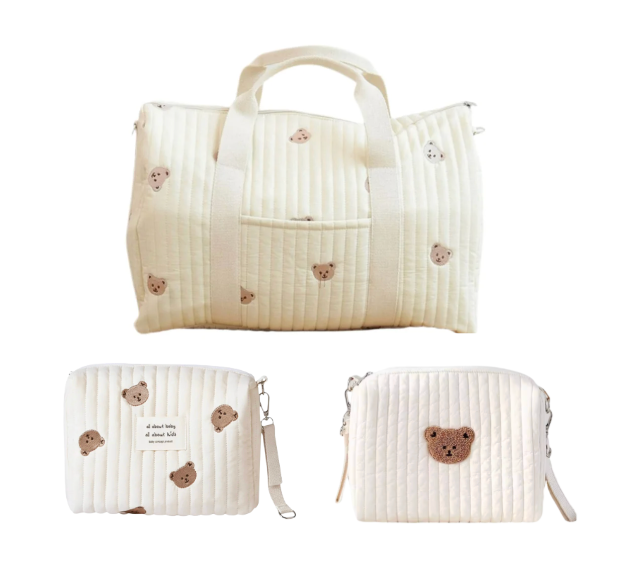Set of 3 (TRAVEL BAG + POUCH 1 BEAR + POUCH FULL BEARS) - BABY BAG ESSENTIALS