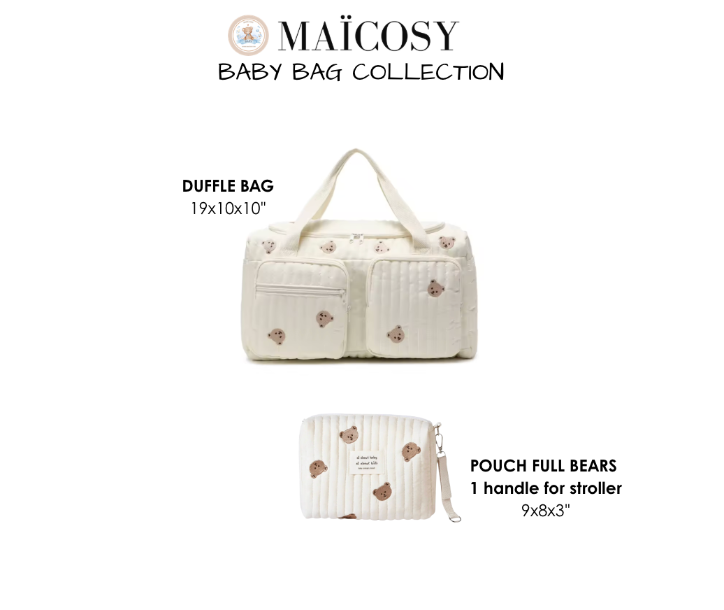 Set of 2 (DUFFEL BAG + POUCH FULL BEARS) - BABY BAG ESSENTIALS