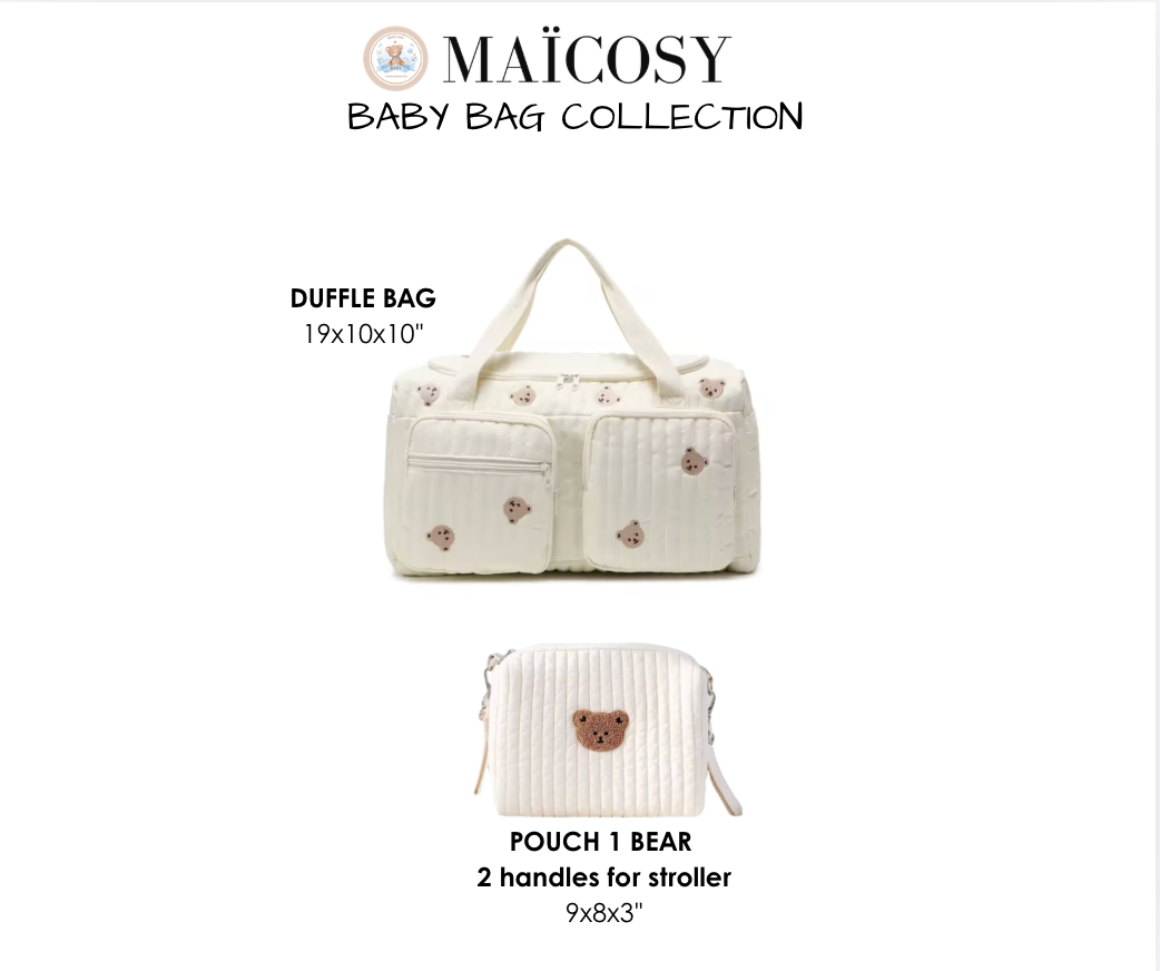 Set of 2 (DUFFEL BAG + POUCH 1 BEAR) - BABY BAG ESSENTIALS