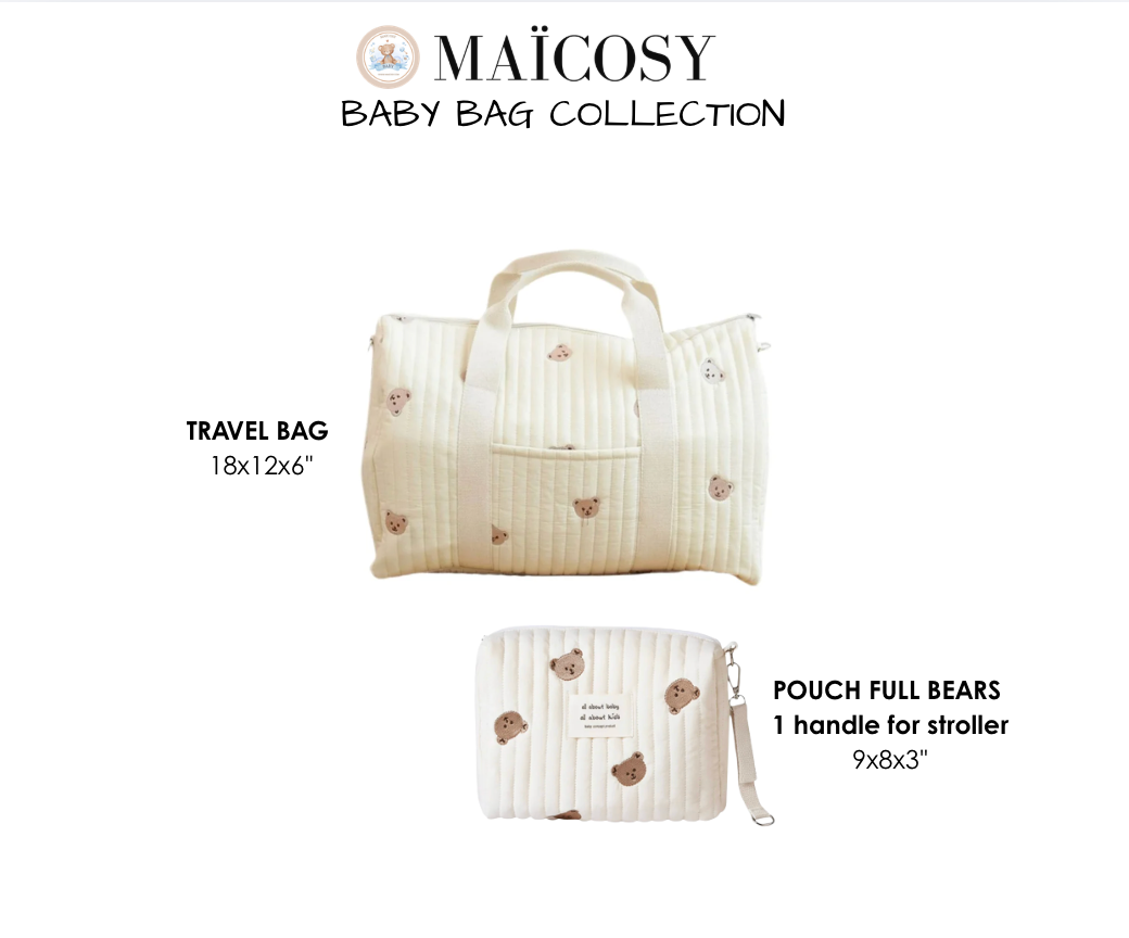 Set of 2 (TRAVEL BAG + POUCH FULL BEARS) - BABY BAG ESSENTIALS