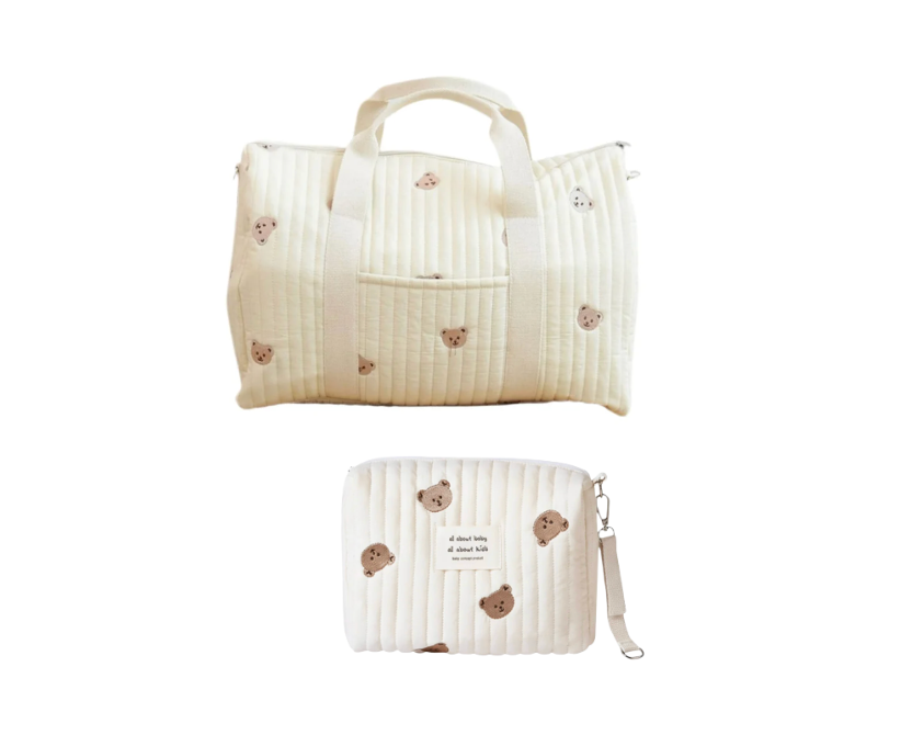 Set of 2 (TRAVEL BAG + POUCH FULL BEARS) - BABY BAG ESSENTIALS