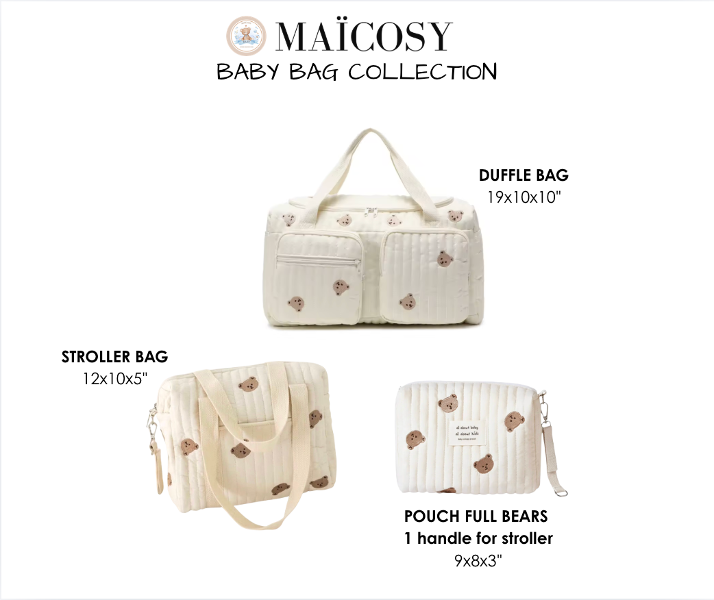 Set of 3 (DUFFEL BAG + STROLLER BAG + POUCH FULL BEARS) - BABY BAG ESSENTIALS