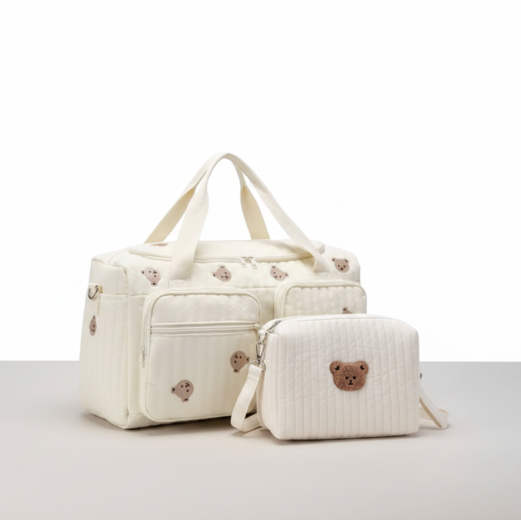 Set of 2 (DUFFEL BAG + POUCH 1 BEAR) - BABY BAG ESSENTIALS