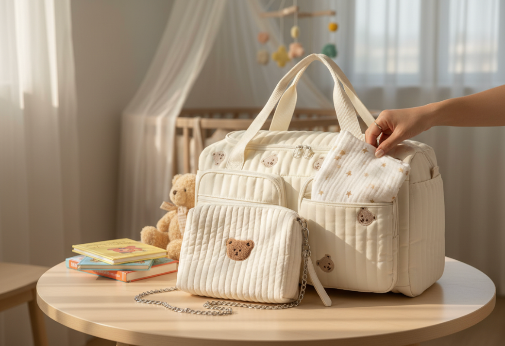 Set of 2 (DUFFEL BAG + POUCH 1 BEAR) - BABY BAG ESSENTIALS