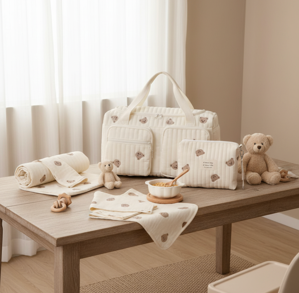 Set of 2 (DUFFEL BAG + POUCH FULL BEARS) - BABY BAG ESSENTIALS