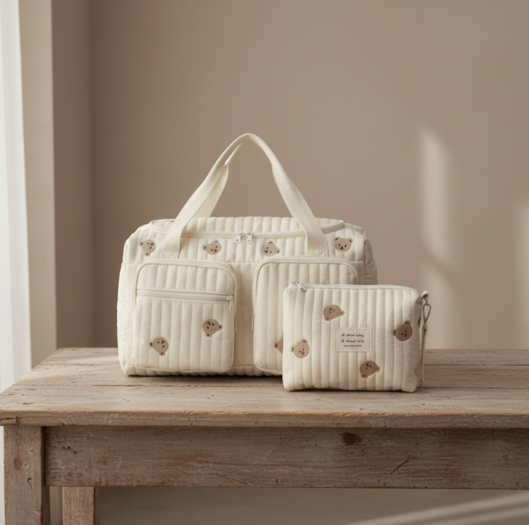 Set of 2 (DUFFEL BAG + POUCH FULL BEARS) - BABY BAG ESSENTIALS