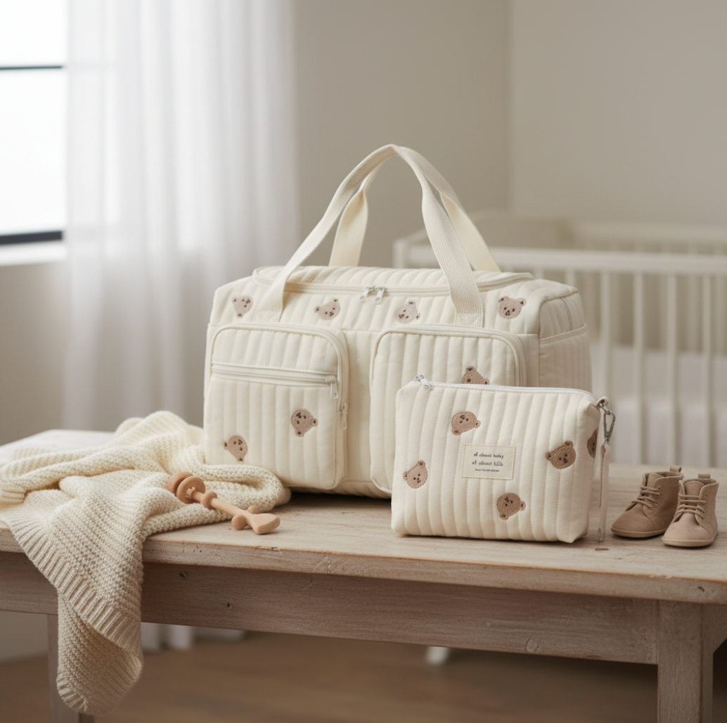Set of 2 (DUFFEL BAG + POUCH FULL BEARS) - BABY BAG ESSENTIALS