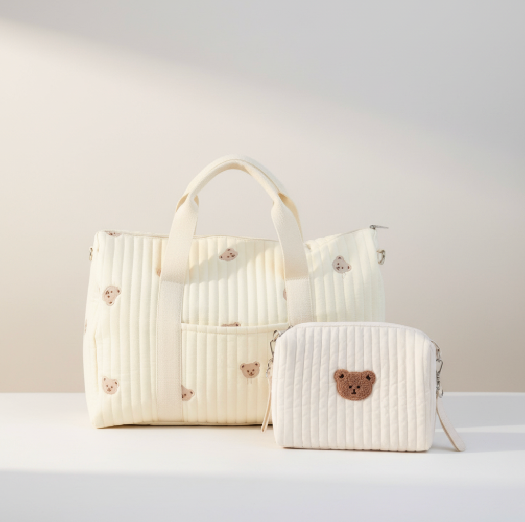 Set of 2 (TRAVEL BAG + POUCH 1 BEAR) - BABY BAG ESSENTIALS