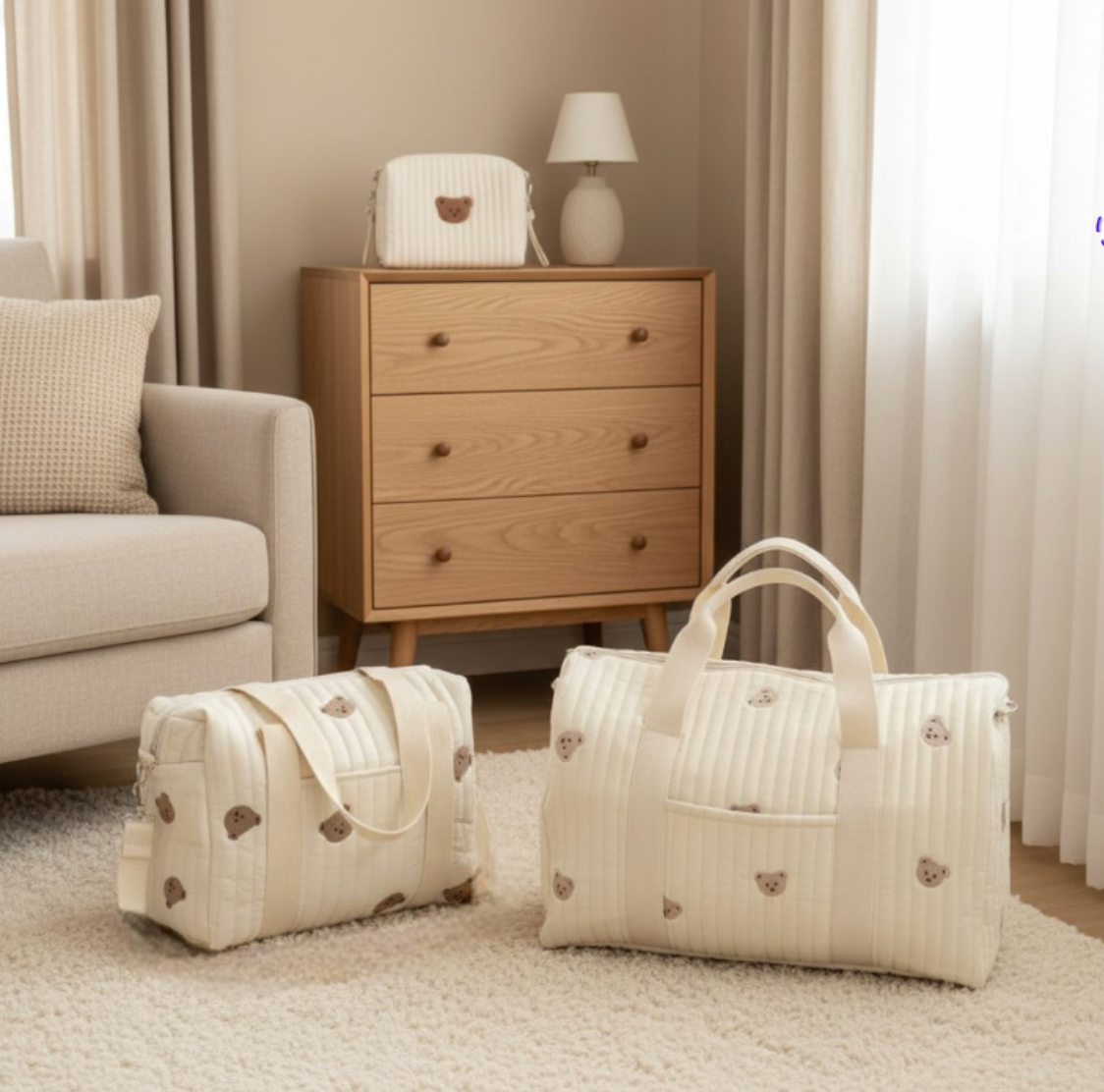 Set of 3 Cozy Baby Bag Travel Diaper Stroller Organizer - Bear print