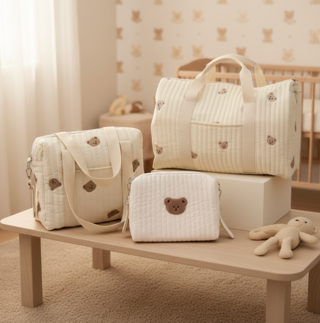 Set of 3 Cozy Baby Bag Travel Diaper Stroller Organizer - Bear print