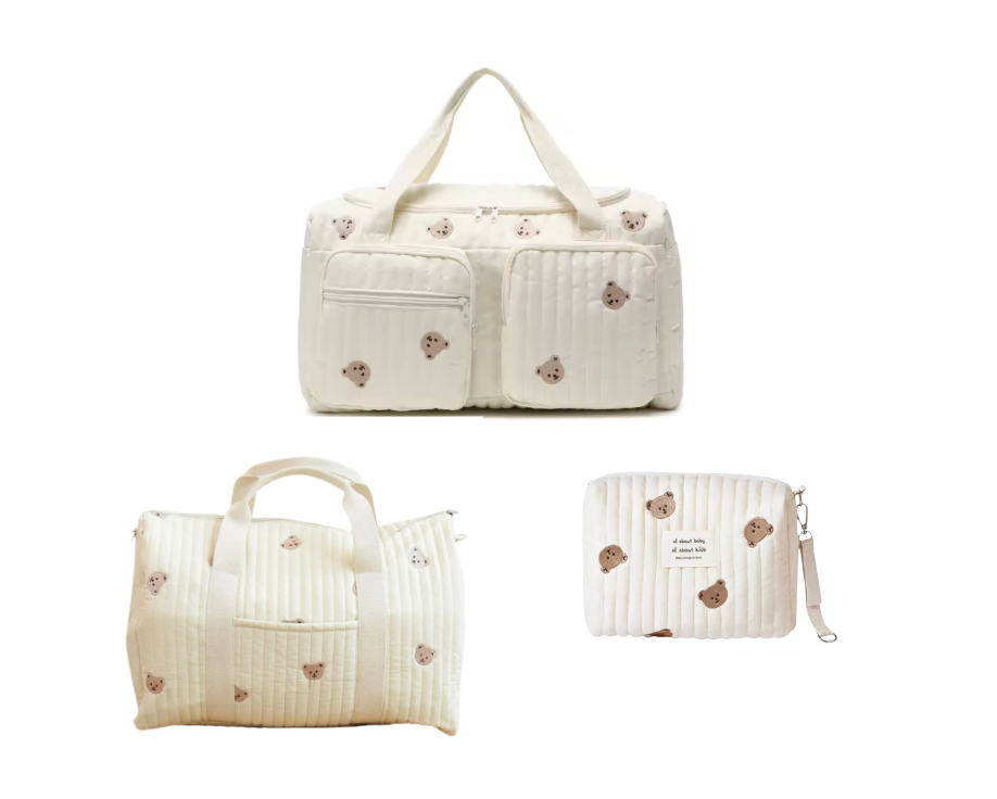 Set of 3 (DUFFLE BAG + TRAVEL BAG  + POUCH FULL BEARS) - BABY BAG ESSENTIALS