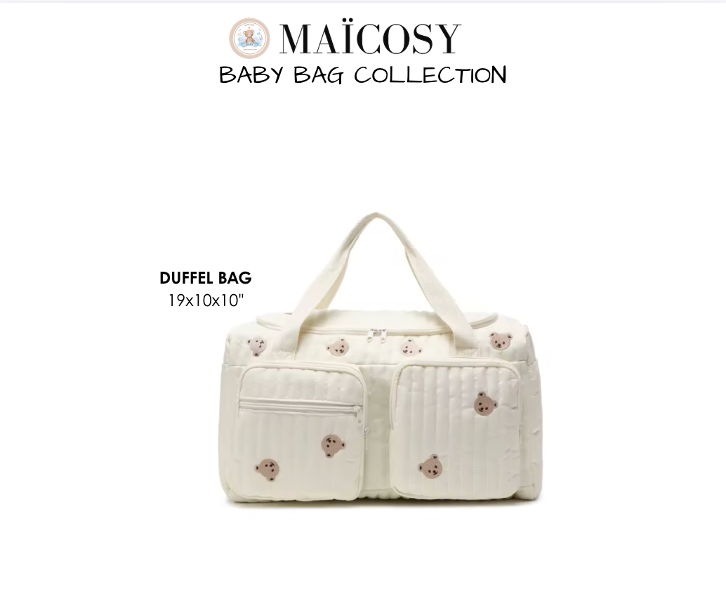 Duffel Bag for Baby Essentials - cream with bear print