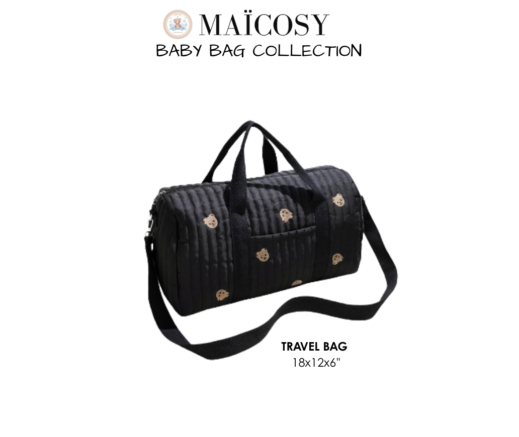 Cozy Quilted Baby Diaper Bag with Bear Pattern, Large Capacity Travel Tote 18“Lx6”Wx12“H