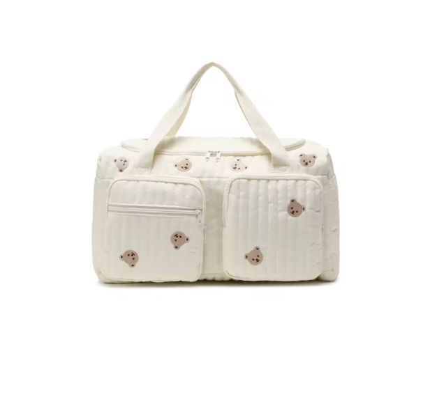 Duffel Bag for Baby Essentials - cream with bear print