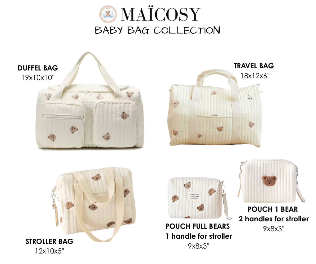 Set of 5 (DUFFEL BAG + TRAVEL BAG + STROLLER BAG + POUCH 1 BEAR + POUCH FULL BEARS) - Cream