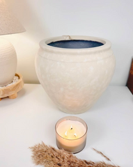 Hand-painted Round Planter French Style Linen Beige Washed 13” Tall